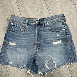 We The Free Blue Distressed Jean Shorts